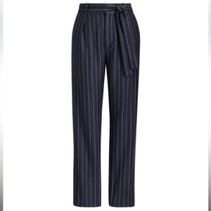 Polo Ralph Lauren Pinstripe Wool Belted Dress Pants Women's Navy Blue Tapered